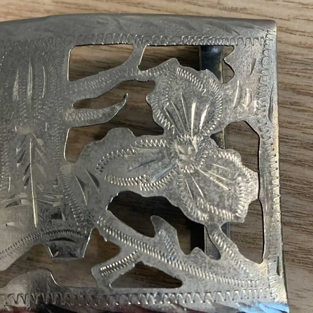 Alpaca Mexico Lightweight Cutout Style Cowboy Boot Handmade‎ Vintage Belt Buckle